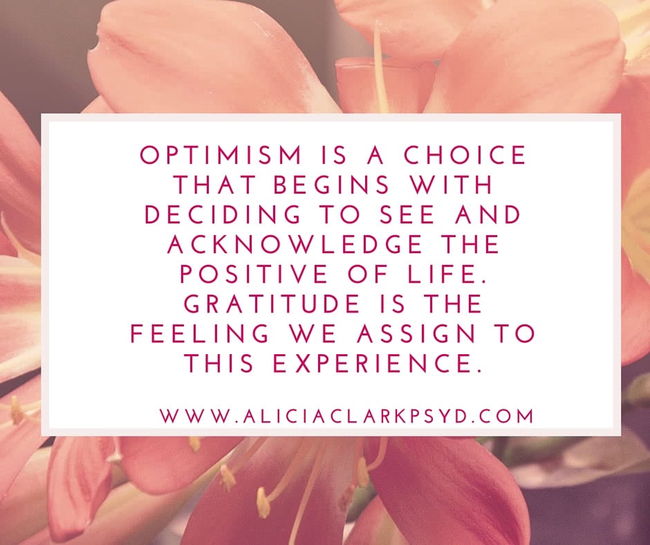 Optimism is a choice that begins with deciding to see and acknowledge the positive of life. Gratitude is the feeling we assign to this experience.